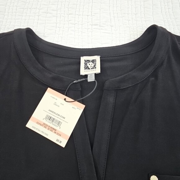 NEW Ann Klein Blouse Women's 2X Black V Neck Short Sleeve NWT Rivets Oversized - Picture 5 of 16
